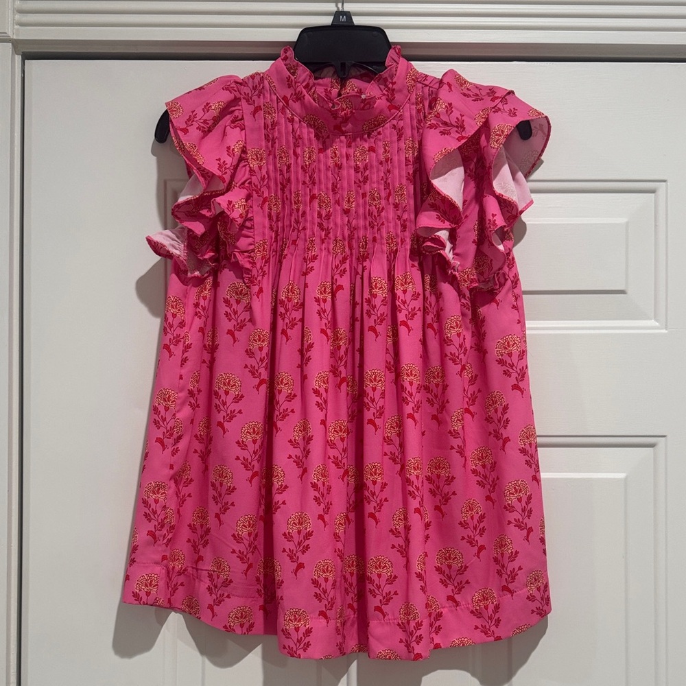 Pink Floral Ruffle Sleeve Blouse